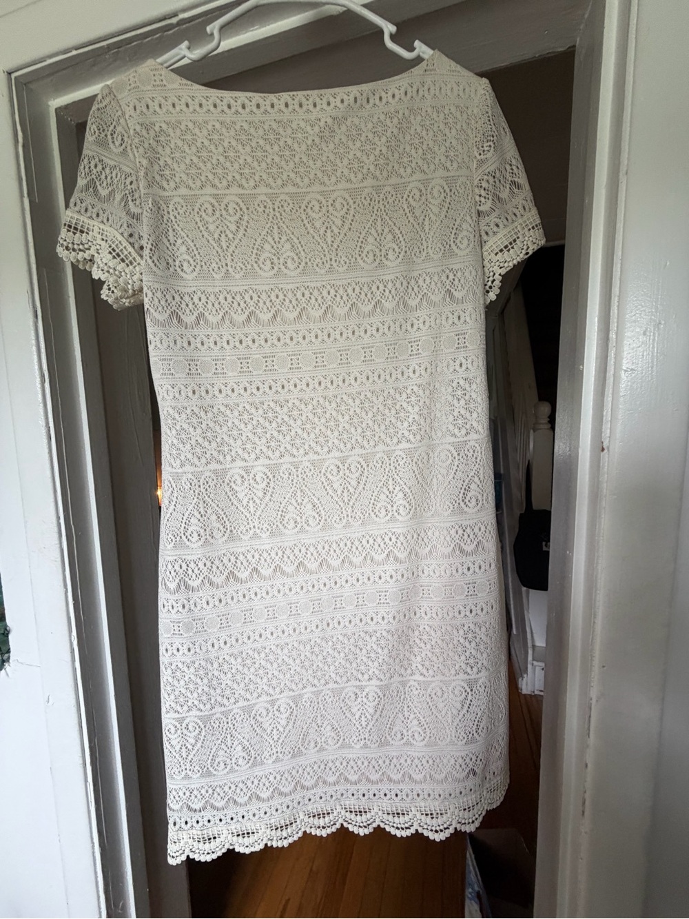 London Times Cream Crochet Lace Mini Dress